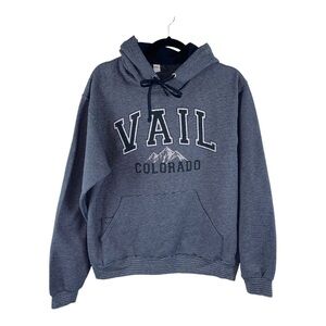 Vail Colorado‎ Navy/Gray pin striped Hoodie Sweatshirt Sz M